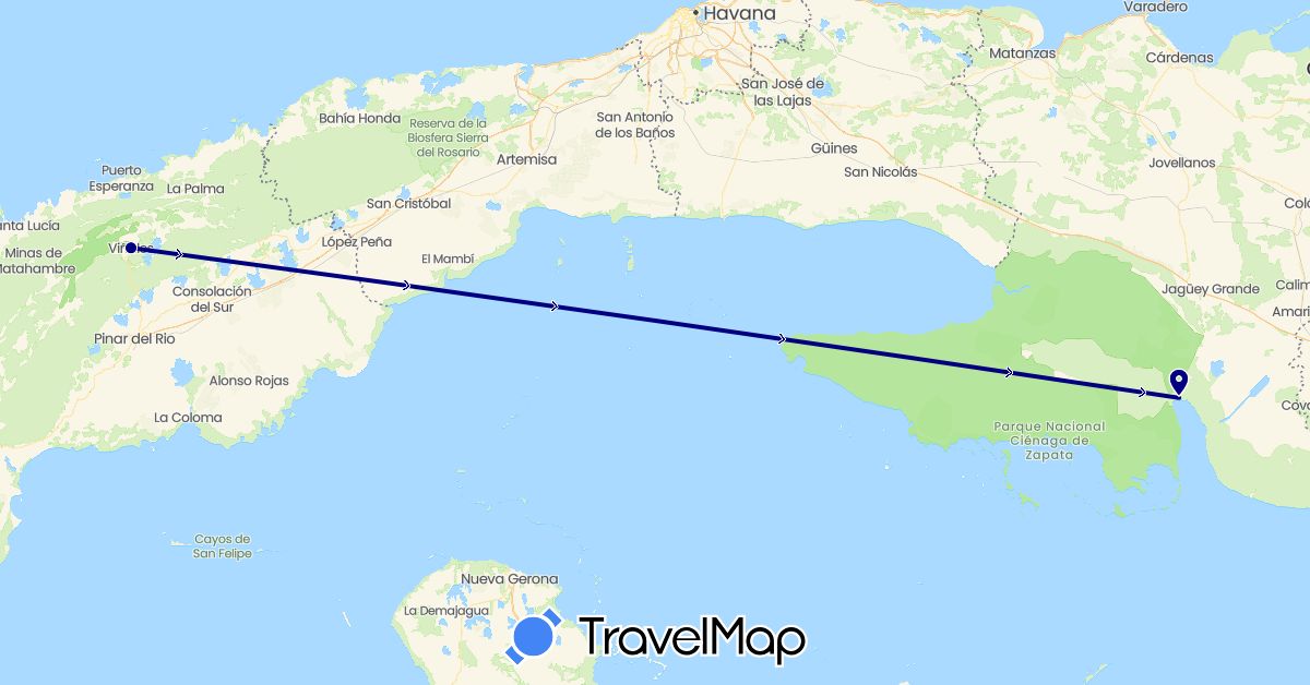 TravelMap itinerary: driving in Cuba (North America)